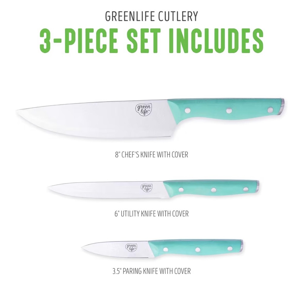 GreenLife 3 Piece Stainless Steel Knife Set